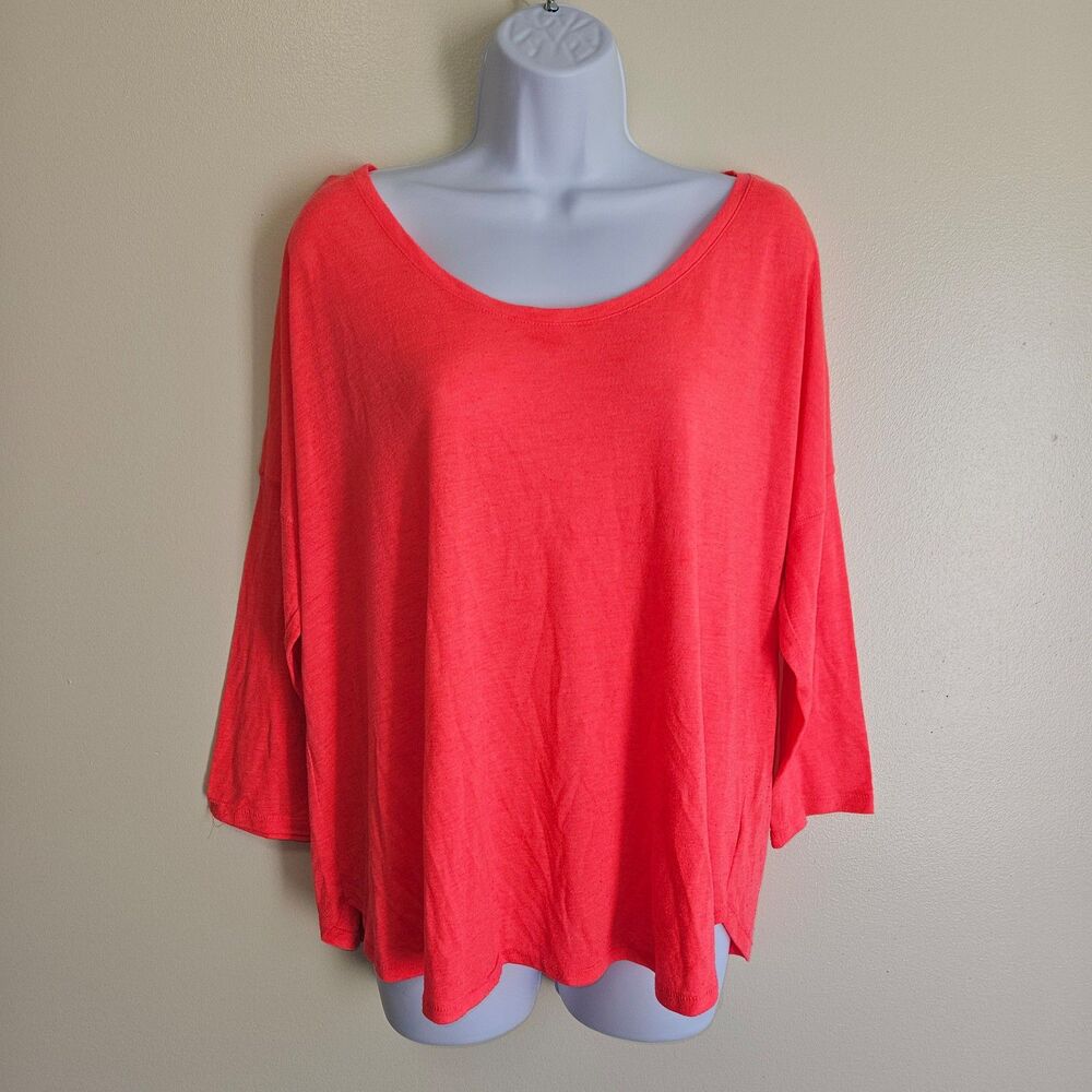 American Eagle 3/4 Sleeve Sheer Top KeyHole Back Oversized Dolman Neon Women XL
